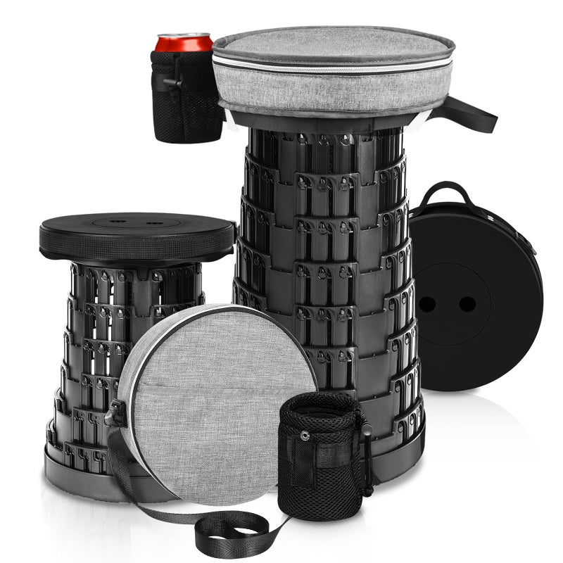 Fuairmee Collapsible Stool - Upgraded with 3 Slides Load Capacity 600lbs  Folding Camping Stool with 3-in-1 Carry Bag  Lightweight Sturdy Retractable Suitable for Camping Fishing Hiking BBQ (Black) - Image 1